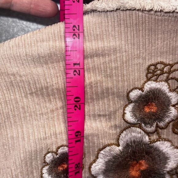 Y2K AZIZ Brown Tan Embroidered Corduroy Crop Jacket Coat women's size Medium - Picture 9 of 9